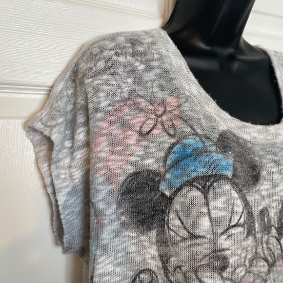 Disney Parks Graphic Knit Top Women L Gray Mickey Minnie Mouse Graphic Tunic Top - Picture 2 of 10